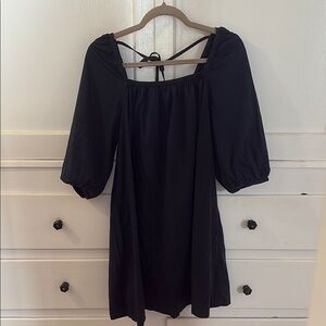 Navy Puff Sleeve Dress